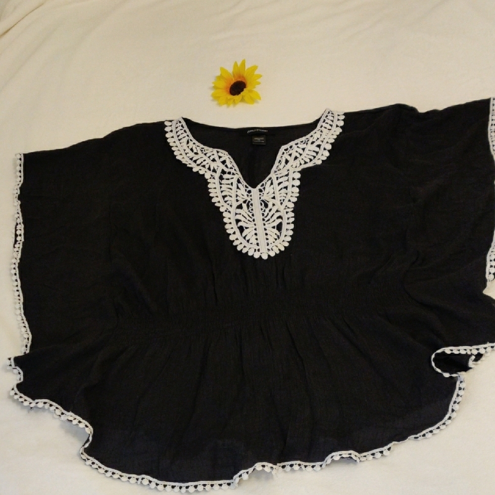 Ashley Stewart. Black Lace Trim Women's Top